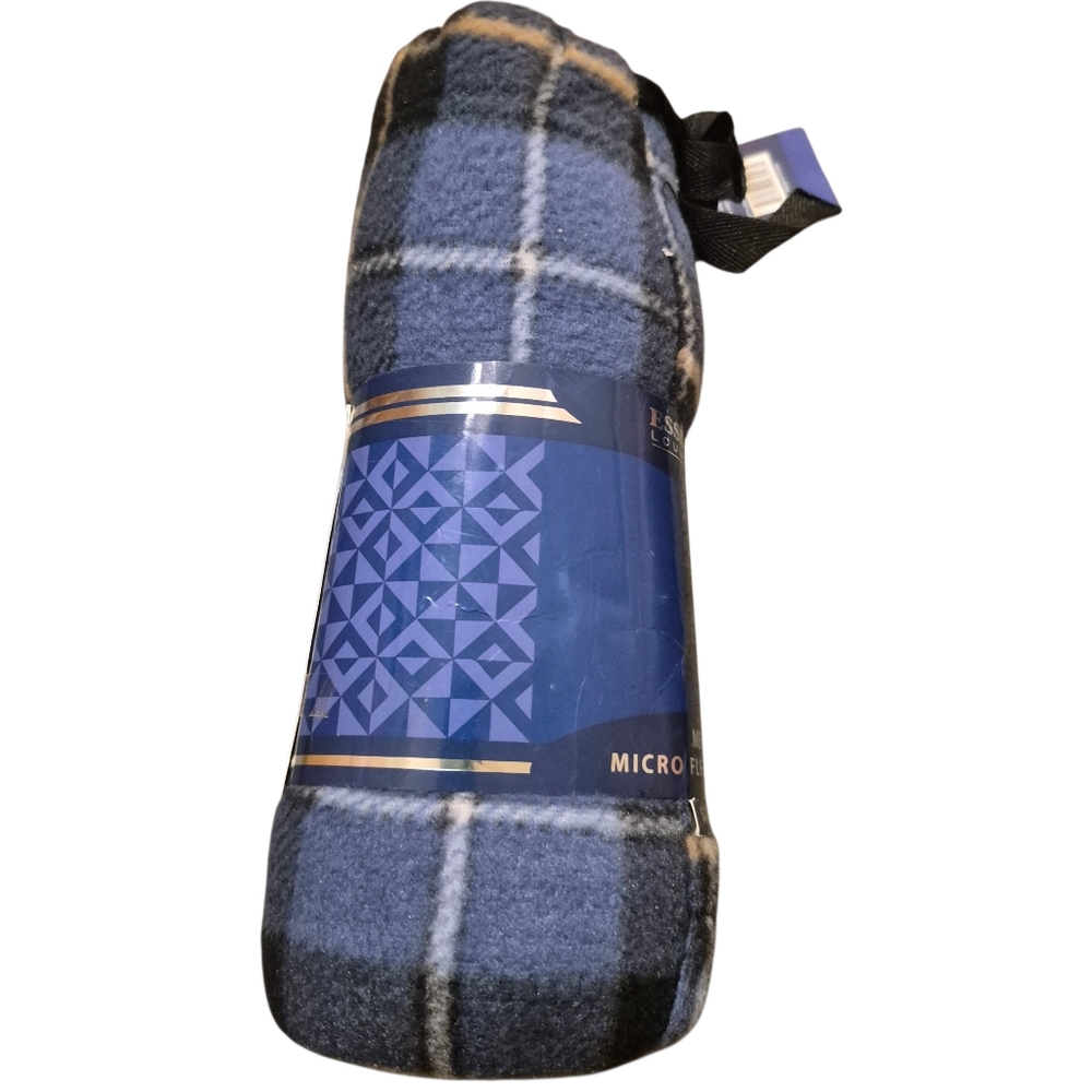 Men's Micro Fleece Pants Essential Loungewear Medium Blue Plaid Drawstring New - Picture 4 of 9